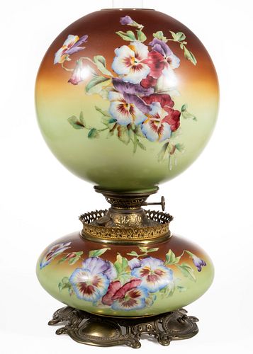 VICTORIAN ENAMEL-DECORATED GONE WITH THE WIND / PARLOR LAMP