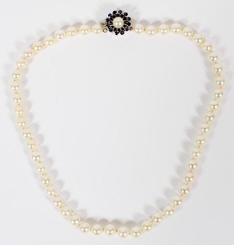 7 MM PEARL NECKLACE W/ SAPPHIRE AND PEARL CLASP