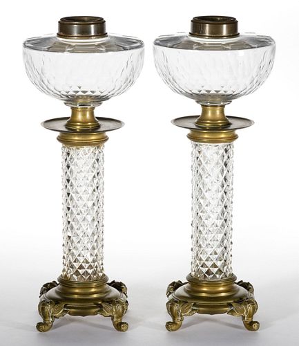 BACCARAT CUT GLASS PAIR OF KEROSENE LAMPS