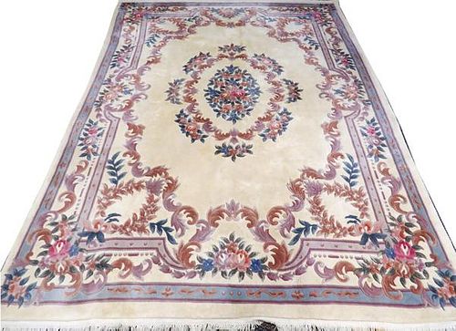 CHINESE AUBUSSON HAND KNOTTED WOOL CARPET