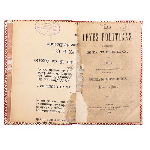 Ojeda, Indalecio. Las Leyes Políticas no Deben Prohibir el Duelo. México: Tip. del Comercio de N. Chavez, 1870.