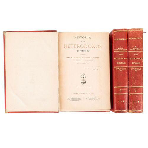 Menéndez Pelayo, Marcelino. Historia de los Heterodoxos Españoles. Madrid: Librería Católica de San José, 1880 - 181. Piezas: 3.