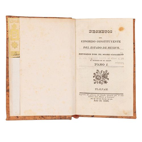 Decretos del Congreso Constituyente del Estado de México. Tlalpam: Imprenta del Gobierno, 1830.