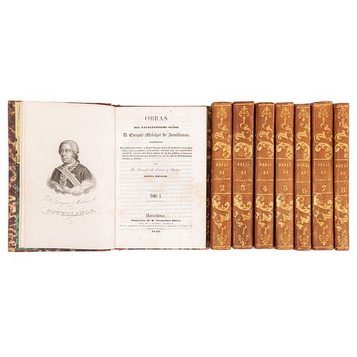 Jovellanos, Melchor Gaspar de. Obras del Excmo... Ilustradas con Numerosas Notas, Aumentadas... Barcelona: 1839. Piezas: 8.