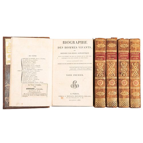 Biographie des Hommes Vivants ou Histoire par Ordre Alphabétique de la Vie Publique de tous les Hommes. Paris: Michaud, 1816. Pzs. 5.
