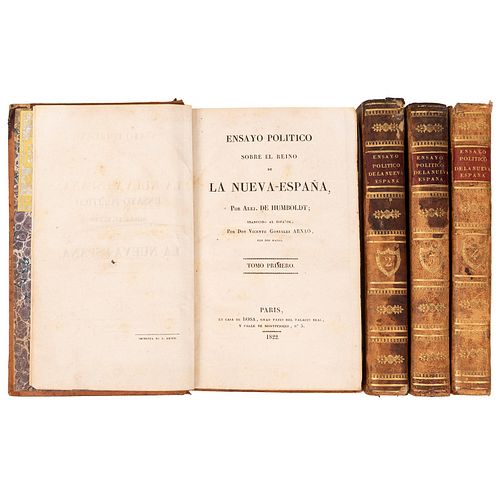 Humboldt, Alejandro de. Ensayo Político Sobre el Reino de la Nueva España. París: En Casa de Rosa, 1822. Piezas: 4.