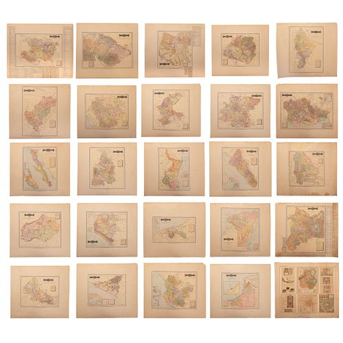 García Cubas, Antonio. Atlas Geográfico y Estadístico de los Estados Unidos Mexicanos. México: 1886. Cartas sueltas, recortadas. Pzs.25