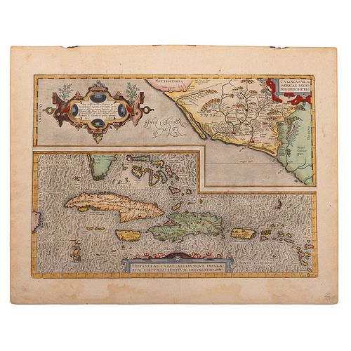 Ortelius, Abraham. Culiacanae Americae Regionis Descriptio. Hispaniolae, Cubae, Aliarumquae Insularum Circumiacentium…<R...