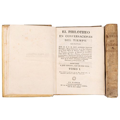 Rodríguez, Joseph Antonio. El Philotheo, en Conversaciones del Tiempo. Madrid: En la Imprenta Real de la Gazeta, 1776.