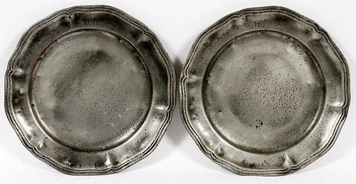 PEWTER CHARGERS PAIR DATED 1729
