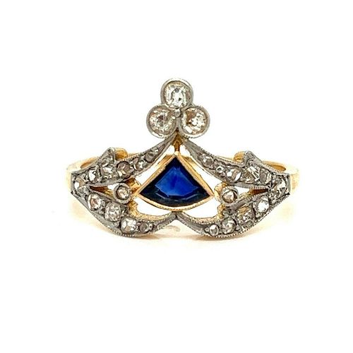 Late Victorian PT & Gold Sapphire Diamond Ring
