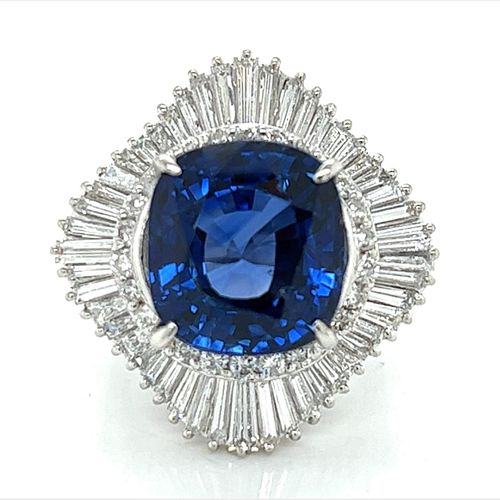 Platinum GIA Certified 12.80 Ct. Sapphire and Diamond Ring