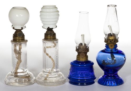 ASSORTED NAME AND OTHER EMBOSSED MINIATURE LAMPS, LOT OF FOUR