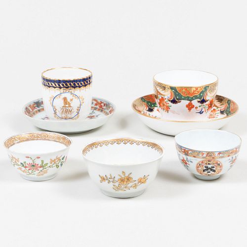 Group of Chinese Export Armorial Teawares and a Caughley Coffee Cup, Probably Initialed for either Houle or Haldimand