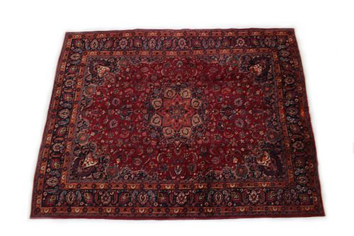 Mashad Persian Hand Knotted Wool Rug 1900's