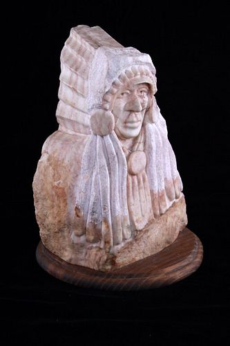 C. 1994 Ray Runners Alabaster Carved Indian Bust