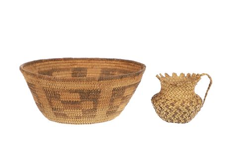 Apache Polychrome Hand Woven Basket Pair c. 1930s