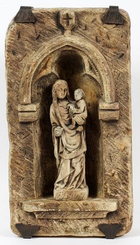 HAND CARVED STONE GROTTO W/ VIRGIN AND CHRIST