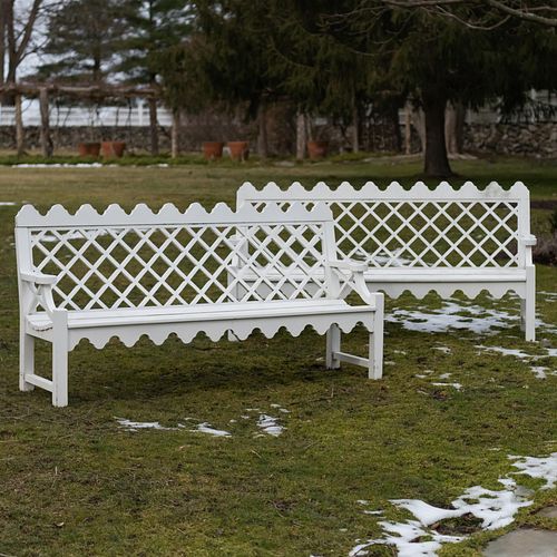 Pair of English White Painted Garden Benches