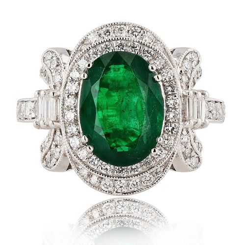 2.73ct Emerald and 0.82ctw Diamond Platinum Ring