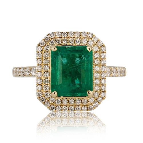 4.05ct Emerald and 0.40ctw Diamond 14K Yellow Gold
