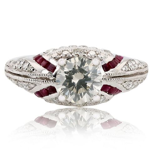 1.01ct SI3 CLARITY CENTER Diamond and 0.68ctw Ruby