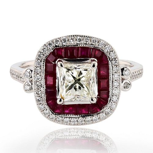 1.02ct VS2 CLARITY Diamond and 1.08ctw Ruby 14K Wh