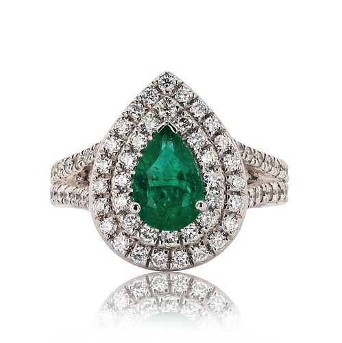 1.16ct Emerald and 1.05ctw Diamond Platinum Ring