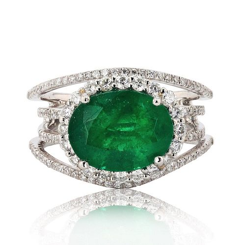 3.46ct Emerald and 0.83ctw Diamond Platinum Ring