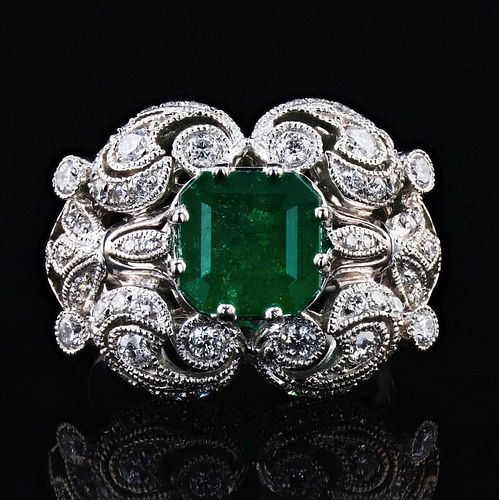 2.59ct Emerald and 0.97ctw Diamond Platinum Ring