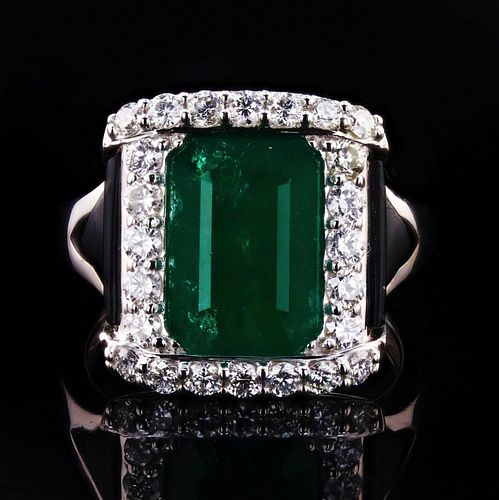 4.24ct Emerald and 0.77ctw Diamond 18K White Gold