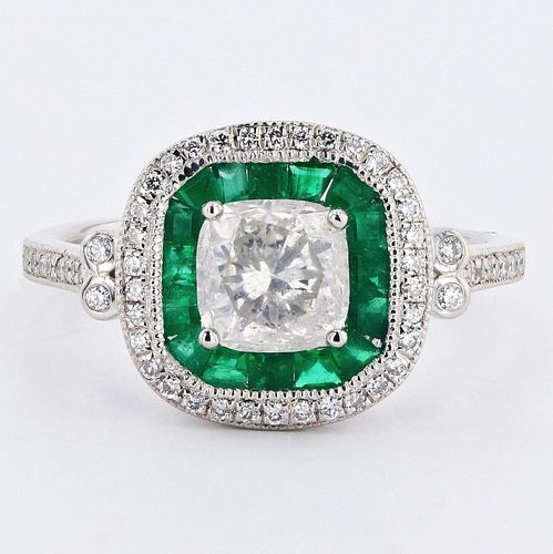 1.17ct Diamond and 0.64ctw Emerald Platinum Ring (