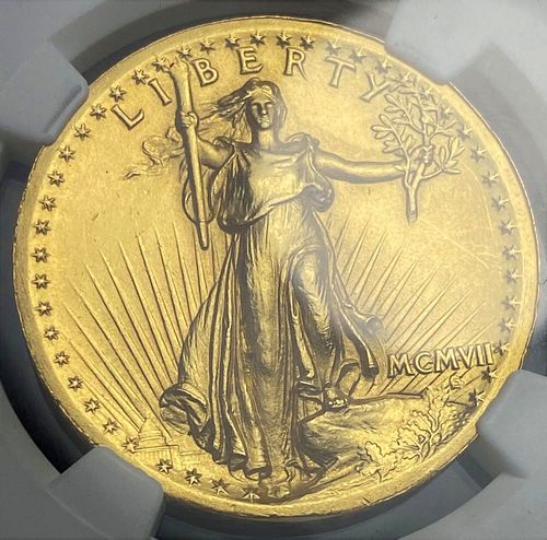 1907 High Relief $20 Gold Saint Gaudens Wire Rim NGC Uncirculated