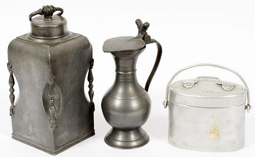 PEWTER CANISTER STEIN AND OVAL BOX MARKED BOYEN