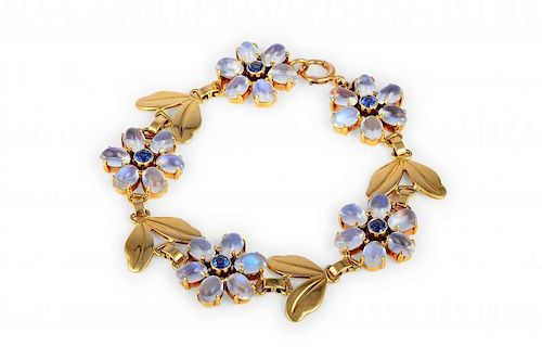 A 1940s Gold, Moonstone and Sapphire Bracelet