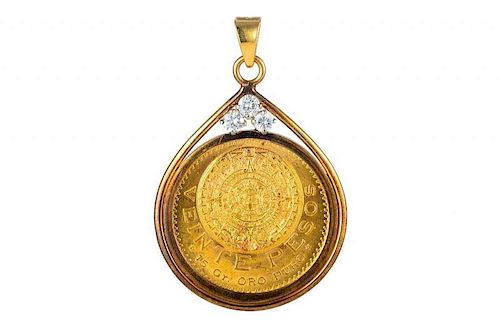 A Diamond and Gold Mexican Peso Coin Pendant