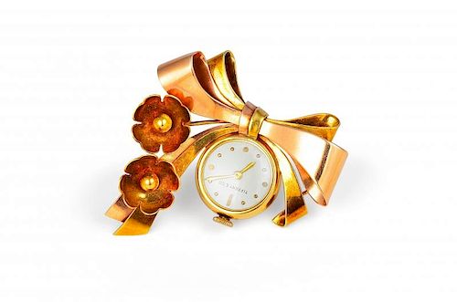 A Tiffany & Co. Two Tone Gold Watch Brooch