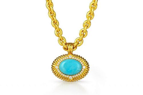A James Reid Gold, Turquoise and Diamond Necklace and Bracelet Set