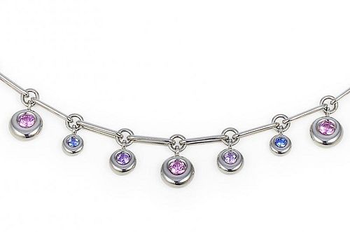 A Chaumet Gold, Blue and Pink Sapphire Drops Necklace