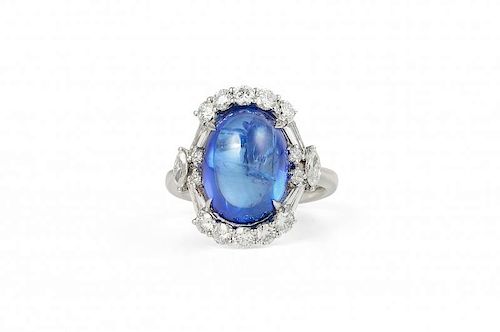 A Gold and Diamond Ceylon Sapphire Ring