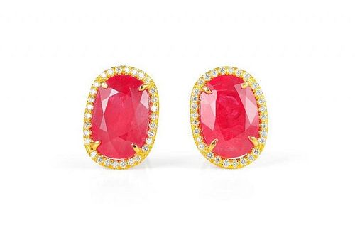 A Pair of Gold, Ruby and Diamond Earrings
