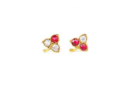 A Pair of Antique Ruby and Diamond Studs