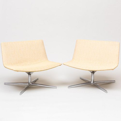 Pair of Gordon International Upholstered Metal Swivel Chairs