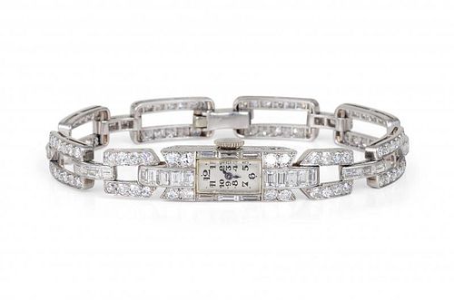 An Art Deco Platinum and Diamond Watch