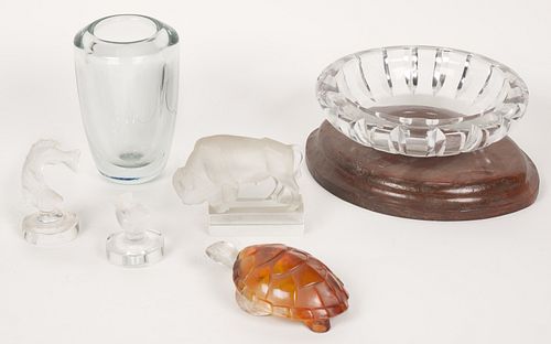 Four Lalique (French) Figurines and Swedish Crystal
