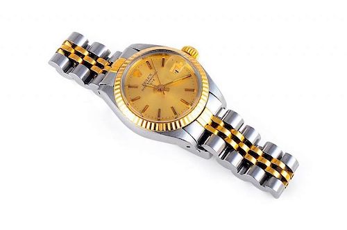 A Two Tone Gold Lady's Rolex Oyster Perpetual Date Watch