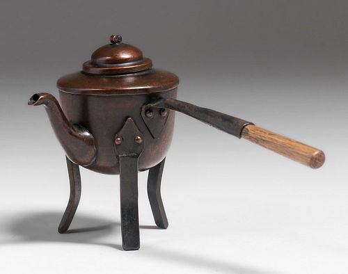 Arts & Crafts Period Miniature Copper & Iron Tea Pot c1910