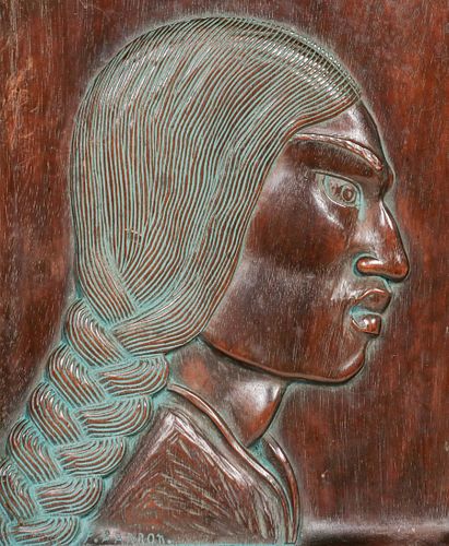 WPA Era Hand-Carved Native American Panel c1930s