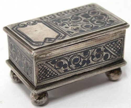 Tiny Georgian Russian Niello Silver Box