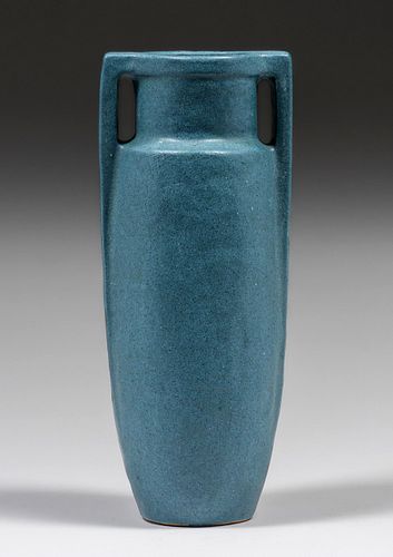 Arts & Crafts Matte Blue Two-Handled Studio Vase 1916